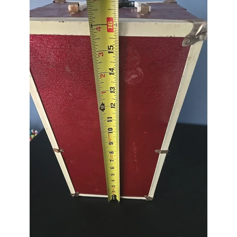 Vintage Red Metal Latch Hinged Doll Trunk Wardrobe 16